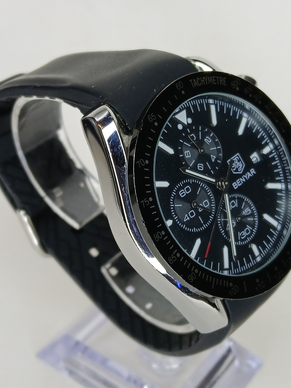 BENYAR BY-5140M Men's Quartz Chronograph Watch Black Dial Rubber Strap 30M